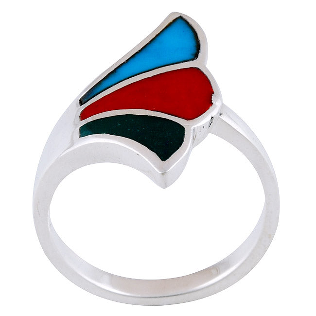 Turquoise, Coral, Green Onyx 925 Sterling Silver Ring - R3401172-34