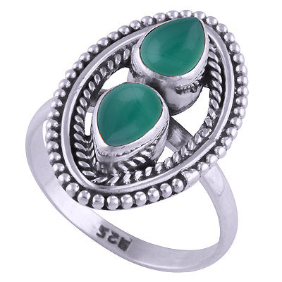 Gorgeous Handwork Around Green Onyx Pear Shape 925 Sterling Solid Silver Ring - R3401174-219