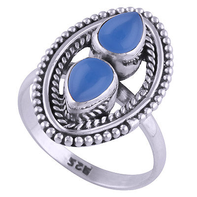 Gorgeous Handwork Around Blue Chalcedony Pear Shape 925 Sterling Solid Silver Ring - R3401174-62