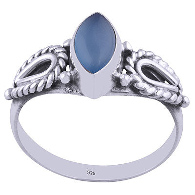 Stunning Textured Rawa & Wire Work Blue Chalcedony Marquise Shape 925 Sterling Solid Silver Ring - R3401183-66