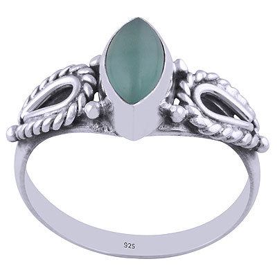 Stunning Textured Rawa & Wire Work Aqua Chalcedony Marquise Shape 925 Sterling Solid Silver Ring - R3401183-67