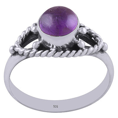 Authentic Wire & Rawa Work Around Amethyst Round Shape 925 Sterling Solid Silver Ring - R3401184-1