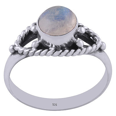 Authentic Wire & Rawa Work Around Rainbow Moonstone Round Shape 925 Sterling Solid Silver Ring - R3401184-16