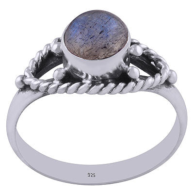 Authentic Wire & Rawa Work Around Labradorite Round Shape 925 Sterling Solid Silver Ring - R3401184-21