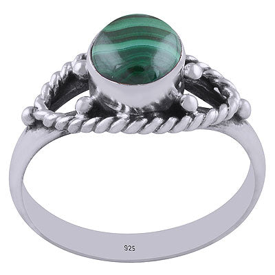 Authentic Wire & Rawa Work Around Malachite Round Shape 925 Sterling Solid Silver Ring - R3401184-29