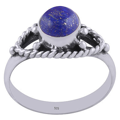Authentic Wire & Rawa Work Around Lapis Round Shape 925 Sterling Solid Silver Ring - R3401184-31