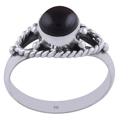 Authentic Wire & Rawa Work Around Black Onyx Round Shape 925 Sterling Solid Silver Ring - R3401184-32