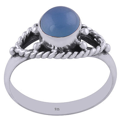 Authentic Wire & Rawa Work Around Blue Chalcedony Round Shape 925 Sterling Solid Silver Ring - R3401184-35