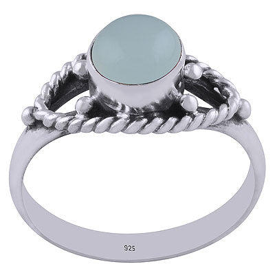 Authentic Wire & Rawa Work Around Aqua Chalcedony Round Shape 925 Sterling Solid Silver Ring - R3401184-40