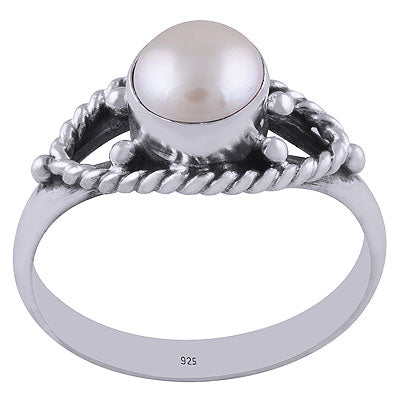 Authentic Wire & Rawa Work Around Pearl Round Shape 925 Sterling Solid Silver Ring - R3401184-93