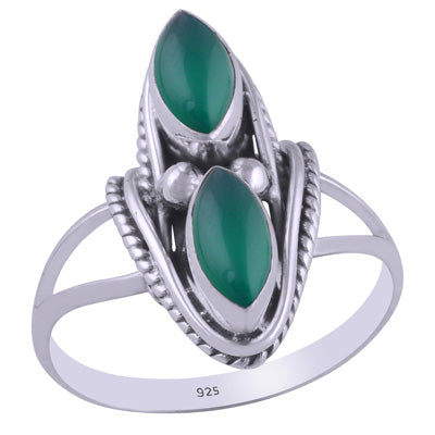 Gorgeous Handwork Around Green Onyx Marquise Shape 925 Sterling Solid Silver Ring - R3401194-57