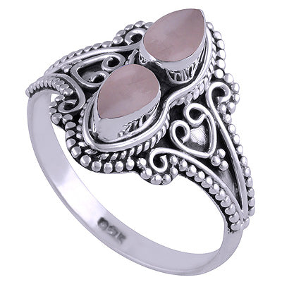 Authentic Handwork Two Stone Rose Quartz Pear Shape 925 Sterling Solid Silver Ring - R3401222-155