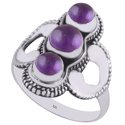 Stunning Rawa & Handwork Around Amethyst Round Shape 925 Sterling Solid Silver Ring - R3401224-1
