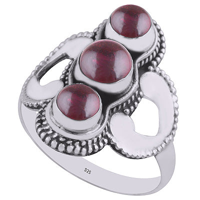 Stunning Rawa & Handwork Around Garnet Round Shape 925 Sterling Solid Silver Ring - R3401224-4