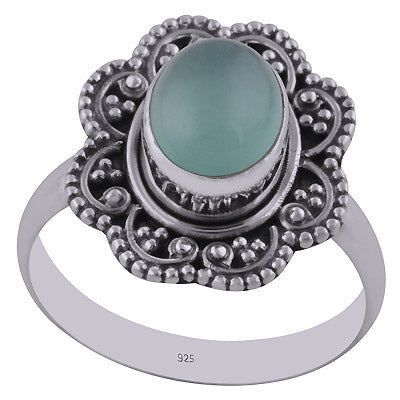 Stunning Handwork Around Aqua Chalcedony Oval Shape 925 Sterling Solid Silver Ring - R3401237-48