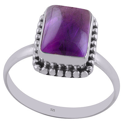 Beautiful Rawa Work Around Amethyst Rectangle Shape 925 Sterling Solid Silver Ring - R3401288-70