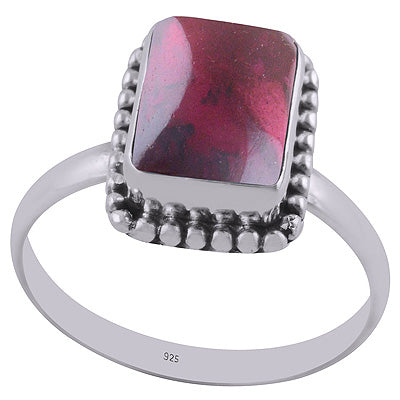Beautiful Rawa Work Around Garnet Rectangle Shape 925 Sterling Solid Silver Ring - R3401288-71
