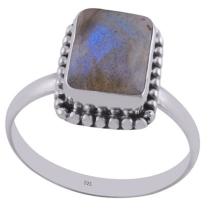 Beautiful Rawa Work Around Labradorite Rectangle Shape 925 Sterling Solid Silver Ring - R3401288-74