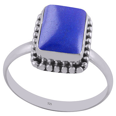 Beautiful Rawa Work Around Lapis Rectangle Shape 925 Sterling Solid Silver Ring - R3401288-75