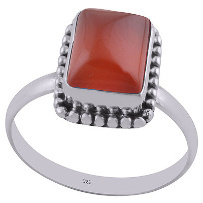 Beautiful Rawa Work Around Carnelian Rectangle Shape 925 Sterling Solid Silver Ring - R3401288-76
