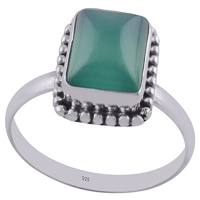 Beautiful Rawa Work Around Green Onyx Rectangle Shape 925 Sterling Solid Silver Ring - R3401288-77