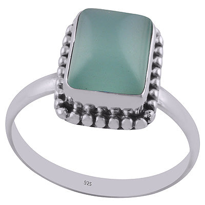 Beautiful Rawa Work Around Aqua Chalcedony Rectangle Shape 925 Sterling Solid Silver Ring - R3401288-79