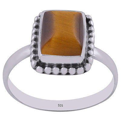 Beautiful Rawa Work Around Tiger's Eye Rectangle Shape 925 Sterling Solid Silver Ring - R3401288-81