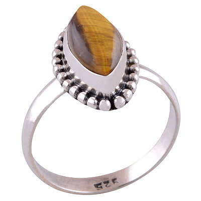 Beautiful Rawa Work Around Tiger's Eye Marquise Shape 925 Sterling Solid Silver Ring - R3401290-30