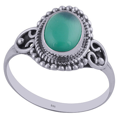 Beautiful Wire & Rawa Work Around Green Onyx Oval Shape 925 Sterling Solid Silver Ring - R3401293-130