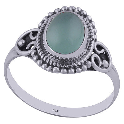Beautiful Wire & Rawa Work Around Aqua Chalcedony Oval Shape 925 Sterling Solid Silver Ring - R3401293-132