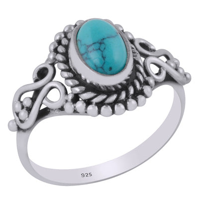 Stunning Handcrafted Twisted Wire & Rawa Work Around Turquoise Oval Shape 925 Sterling Solid Silver Ring - R3401295-1