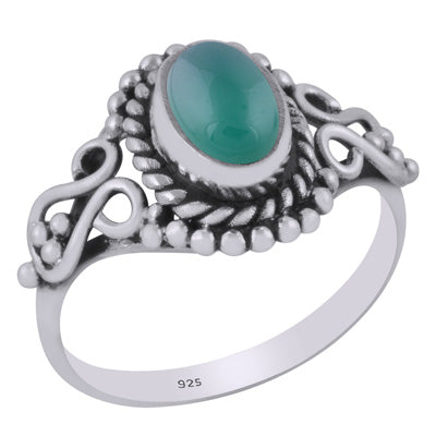 Stunning Handcrafted Twisted Wire & Rawa Work Around Green Onyx Oval Shape 925 Sterling Solid Silver Ring - R3401295-195