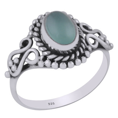 Stunning Handcrafted Twisted Wire & Rawa Work Around Aqua Chalcedony Oval Shape 925 Sterling Solid Silver Ring - R3401295-200