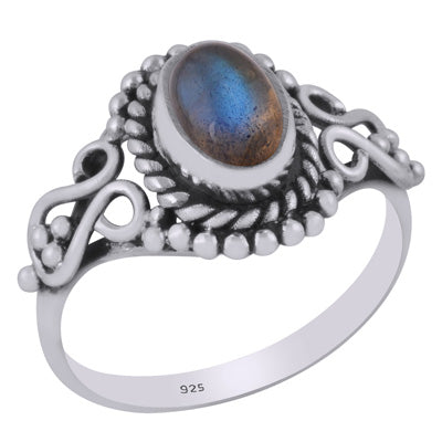 Stunning Handcrafted Twisted Wire & Rawa Work Around Labradorite Oval Shape 925 Sterling Solid Silver Ring - R3401295-80