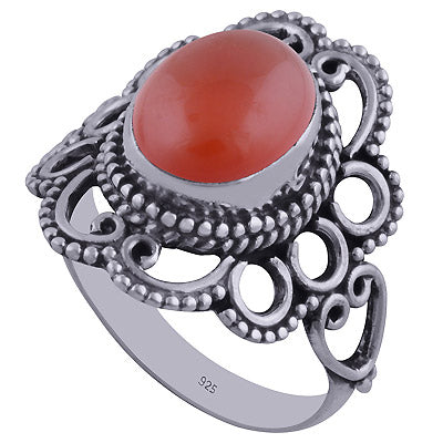 Gorgeous Cut Out Design Around Carnelian Oval Shape 925 Sterling Solid Silver Ring - R3401307-117