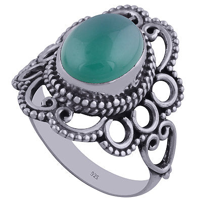 Gorgeous Cut Out Design Around Green Onyx Oval Shape 925 Sterling Solid Silver Ring - R3401307-118