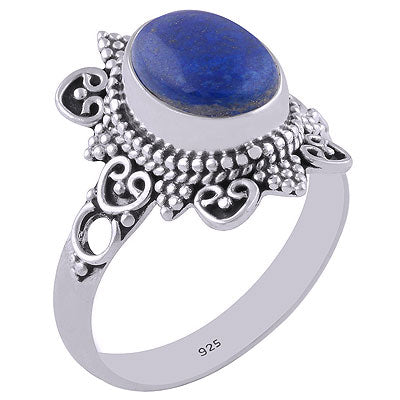 Gorgeous Handwork Around Lapis Oval Shape 925 Sterling Solid Silver Ring - R3401308-11