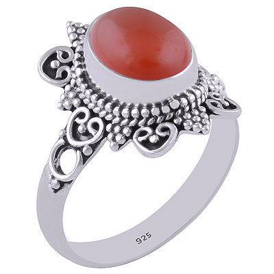 Gorgeous Handwork Around Carnelian Oval Shape 925 Sterling Solid Silver Ring - R3401308-133
