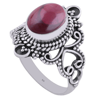 Stunning Handwork Around Garnet Oval Shape 925 Sterling Solid Silver Ring - R3401311-17