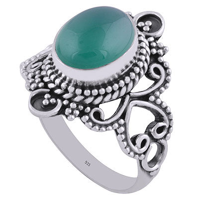 Stunning Handwork Around Green Onyx Oval Shape 925 Sterling Solid Silver Ring - R3401311-32