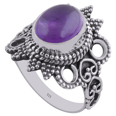 Authentic Handwork Around Amethyst Oval Shape 925 Sterling Solid Silver Ring - R3401312-22