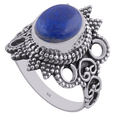 Authentic Handwork Around Lapis Oval Shape 925 Sterling Solid Silver Ring - R3401312-27