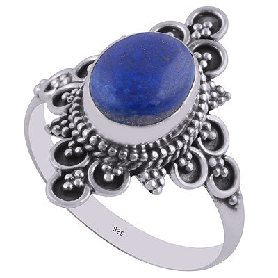 Authentic Handwork Around Lapis Oval Shape 925 Sterling Solid Silver Ring - R3401313-1
