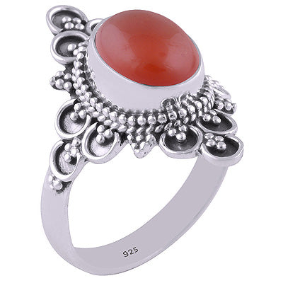 Authentic Handwork Around Carnelian Oval Shape 925 Sterling Solid Silver Ring - R3401313-166
