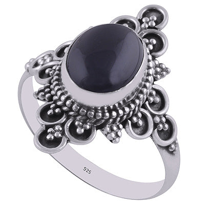 Authentic Handwork Around Black Onyx Oval Shape 925 Sterling Solid Silver Ring - R3401313-21