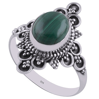Authentic Handwork Around Malachite Oval Shape 925 Sterling Solid Silver Ring - R3401313-25