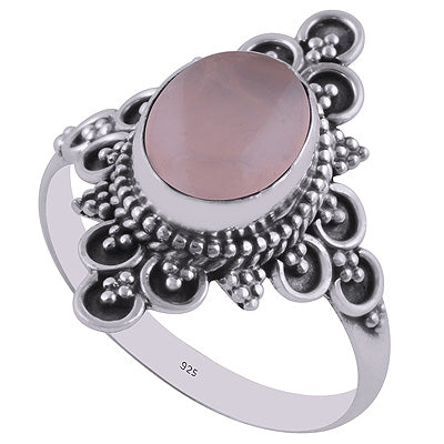 Authentic Handwork Around Rose Quartz Oval Shape 925 Sterling Solid Silver Ring - R3401313-26