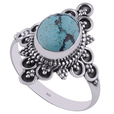 Authentic Handwork Around Turquoise Oval Shape 925 Sterling Solid Silver Ring - R3401313-7