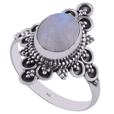 Authentic Handwork Around Rainbow Moonstone Oval Shape 925 Sterling Solid Silver Ring - R3401313-9