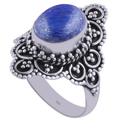 Authentic Fine Handwork Around Lapis Oval Shape 925 Sterling Solid Silver Ring - R3401314-26